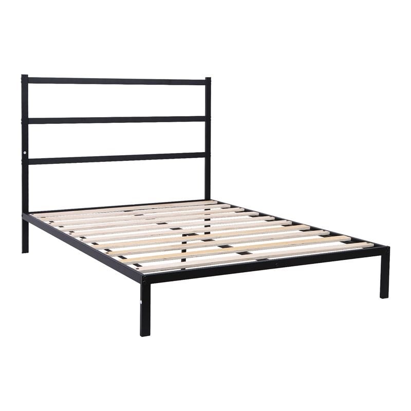 Costway Heavy Duty Metal Full Bed Platform Frame with Headboard in Black