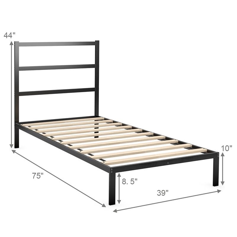 Costway Heavy Duty Metal Twin Bed Platform Frame with Headboard in Black
