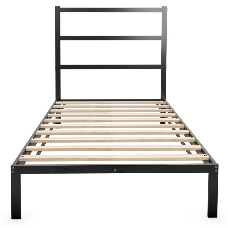 Costway Heavy Duty Metal Twin Bed Platform Frame with Headboard in Black