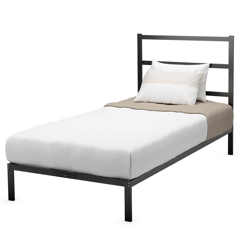 Costway Heavy Duty Metal Twin Bed Platform Frame with Headboard in Black