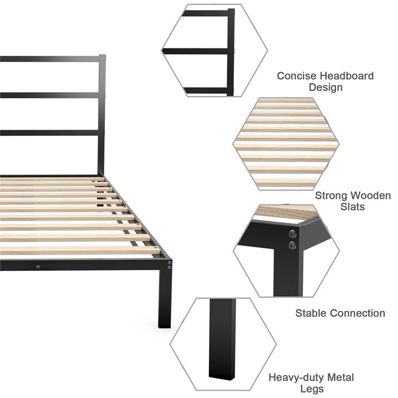 Costway Heavy Duty Metal Twin Bed Platform Frame with Headboard in Black
