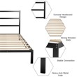 Costway Heavy Duty Metal Twin Bed Platform Frame with Headboard in Black