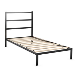 Costway Heavy Duty Metal Twin Bed Platform Frame with Headboard in Black