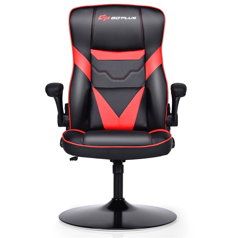 Costway PVC and Sponge Adjustable Height Swivel Rocking Gaming Chair in Red