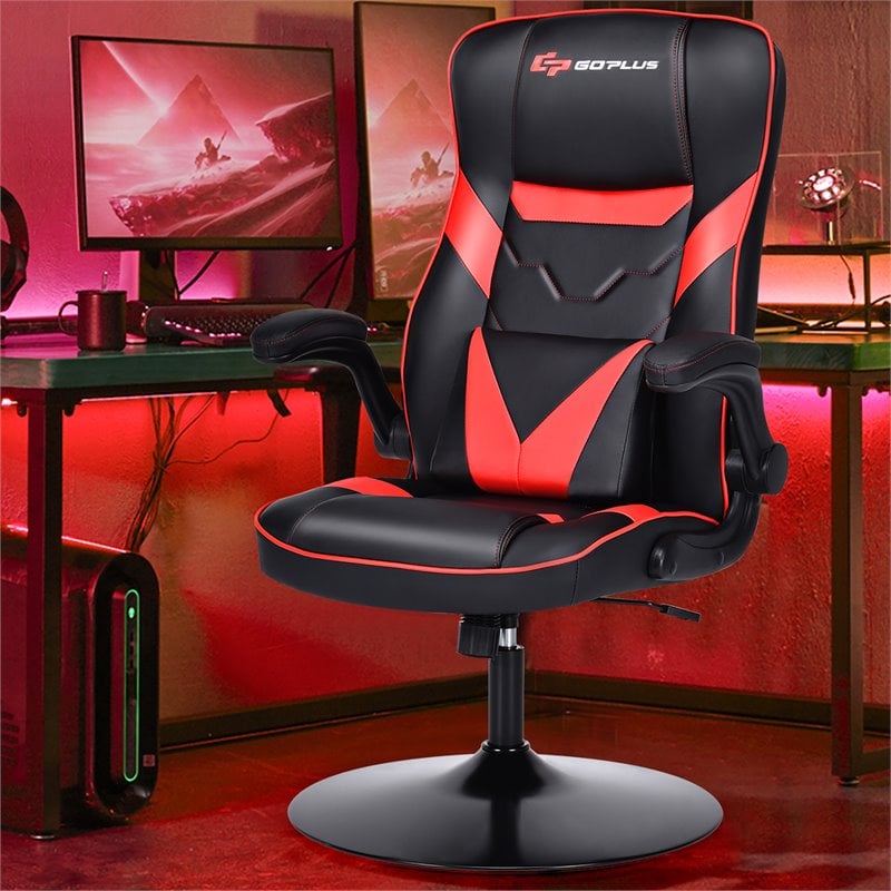 Costway PVC and Sponge Adjustable Height Swivel Rocking Gaming Chair in Red