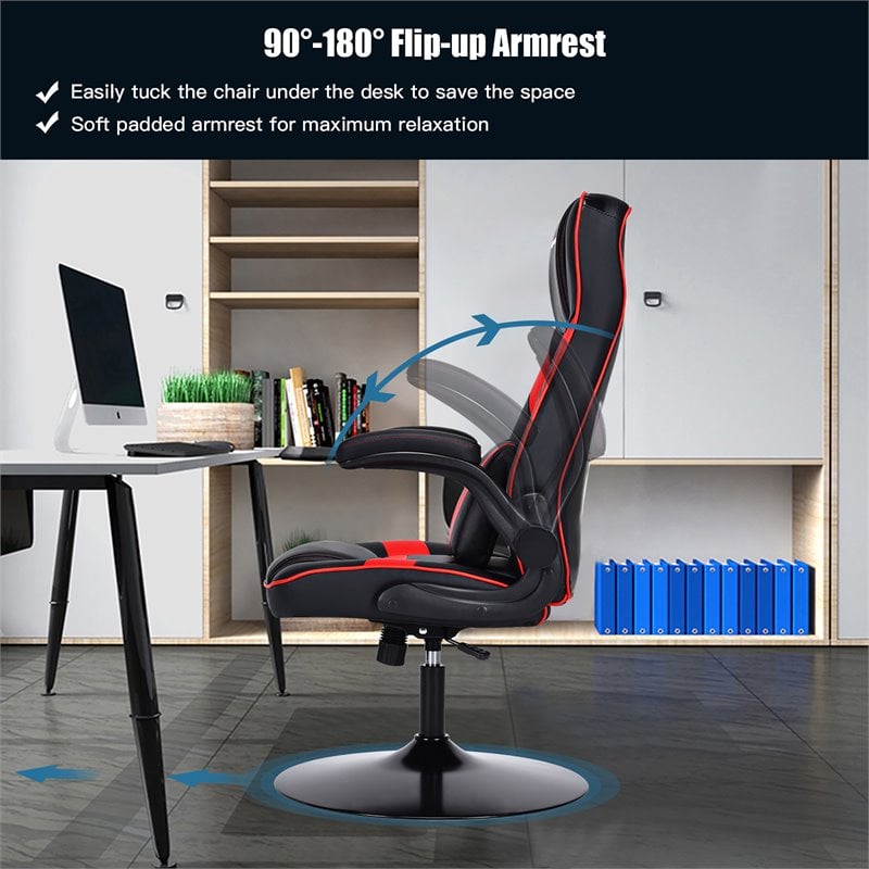 Costway PVC and Sponge Adjustable Height Swivel Rocking Gaming Chair in Red
