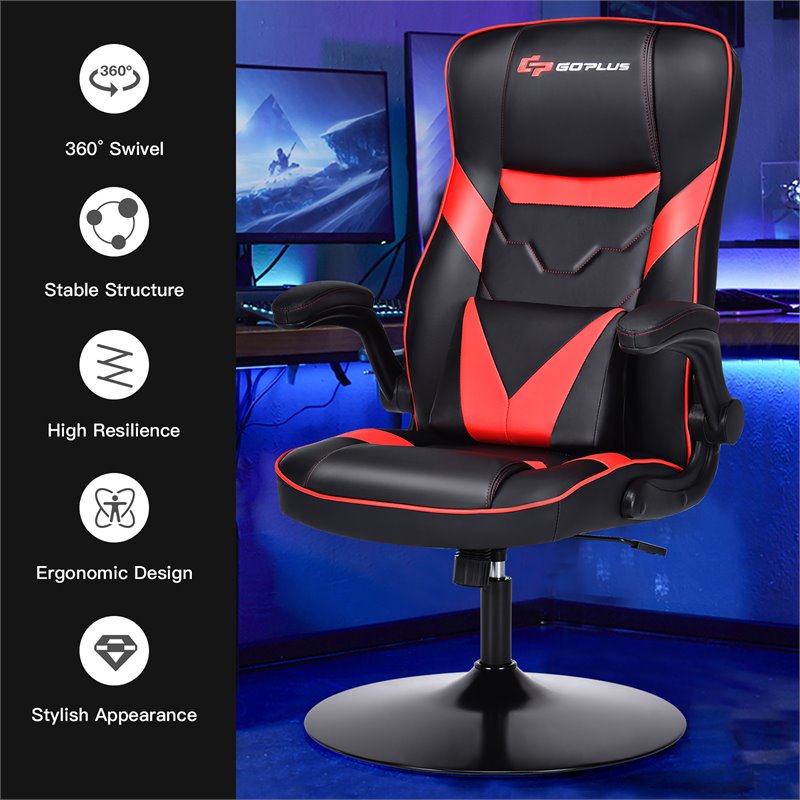 Costway PVC and Sponge Adjustable Height Swivel Rocking Gaming Chair in Red