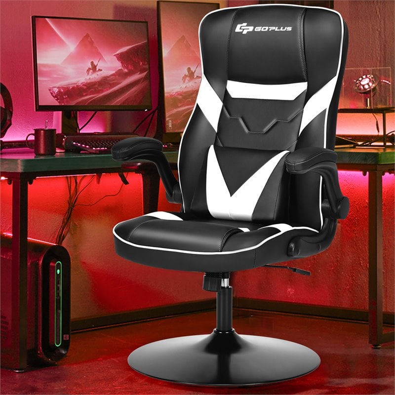 Costway PVC and Sponge Adjustable Height Swivel Rocking Gaming Chair in White