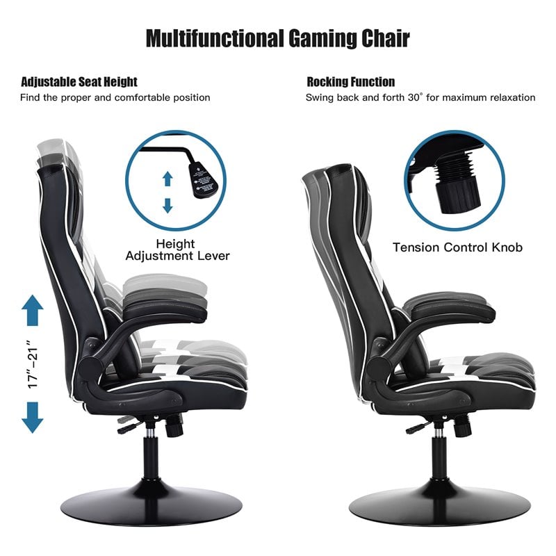 Costway PVC and Sponge Adjustable Height Swivel Rocking Gaming Chair in White