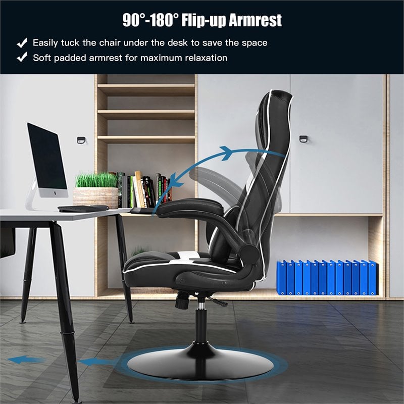 Costway PVC and Sponge Adjustable Height Swivel Rocking Gaming Chair in White