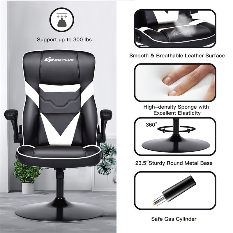 Costway PVC and Sponge Adjustable Height Swivel Rocking Gaming Chair in White