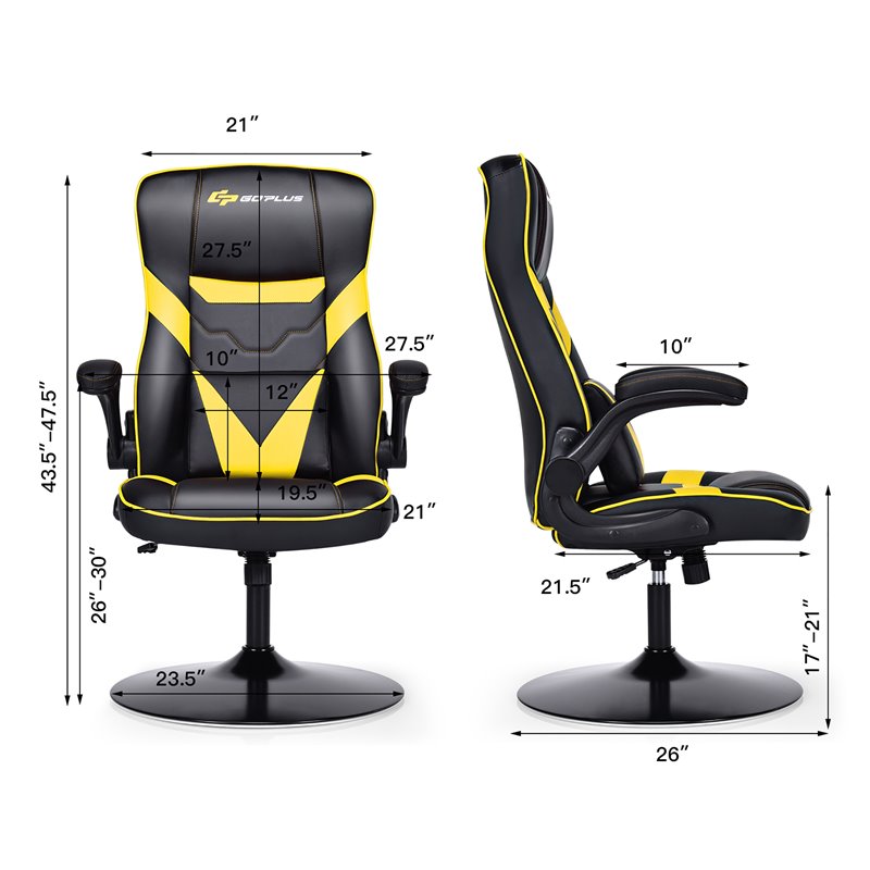 Costway PVC and Sponge Adjustable Height Swivel Rocking Gaming Chair in Yellow