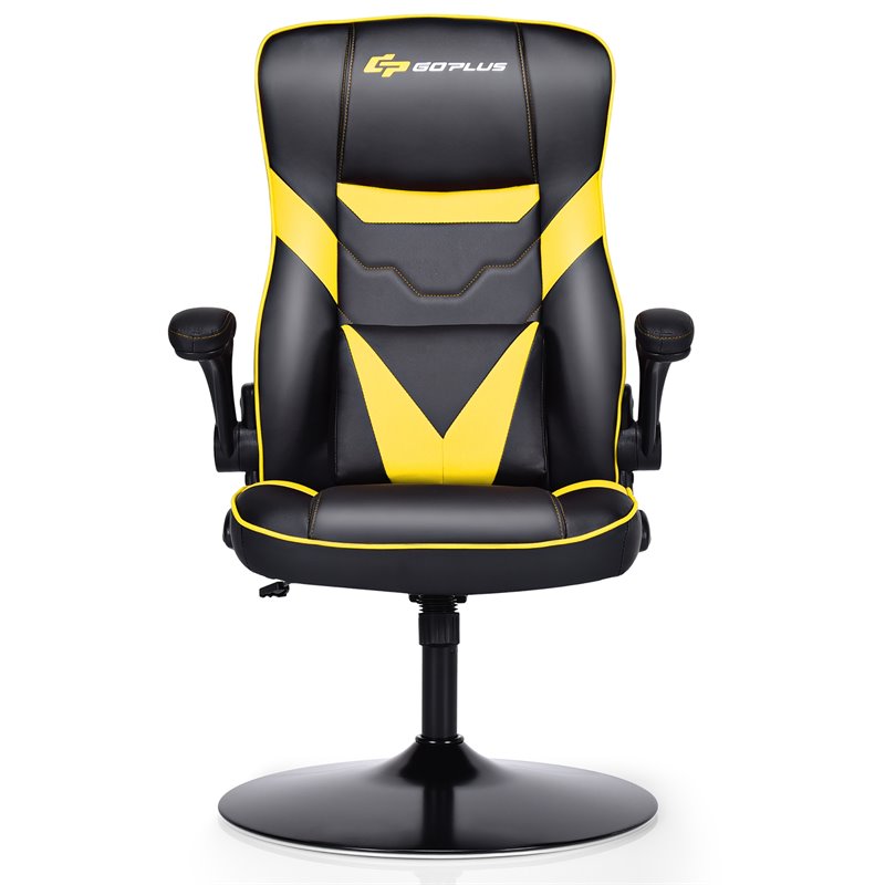 Costway PVC and Sponge Adjustable Height Swivel Rocking Gaming Chair in Yellow