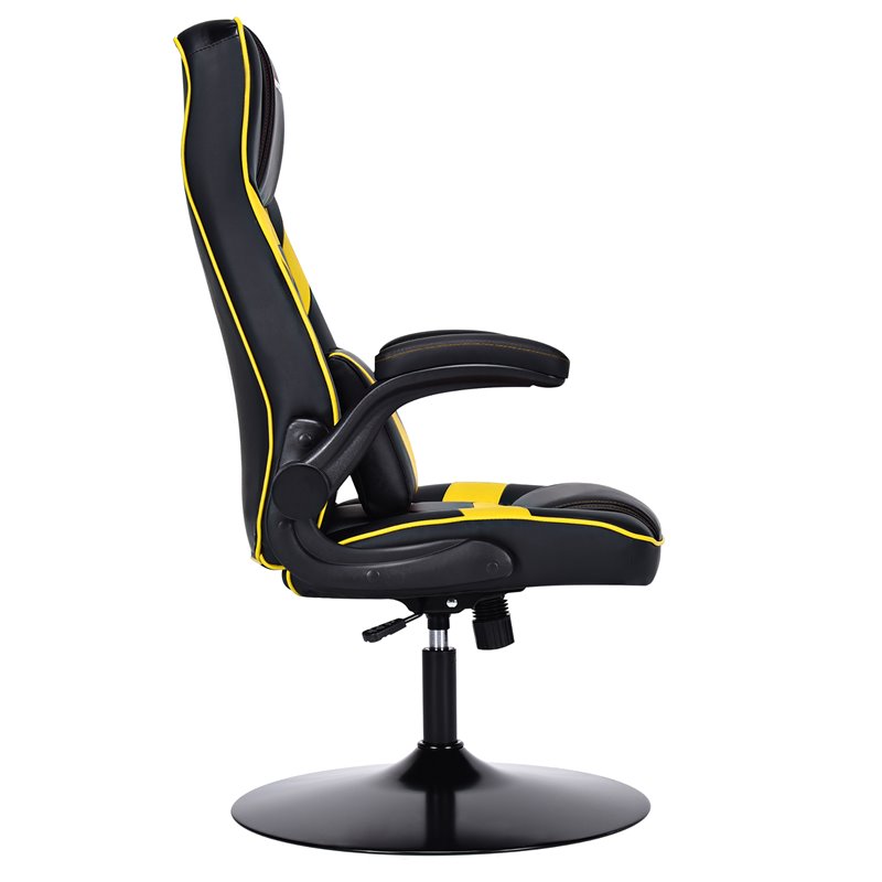Costway PVC and Sponge Adjustable Height Swivel Rocking Gaming Chair in Yellow