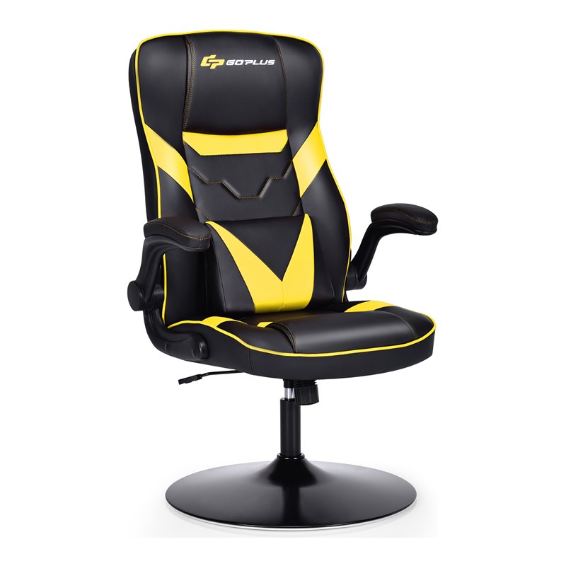 Costway PVC and Sponge Adjustable Height Swivel Rocking Gaming Chair in Yellow
