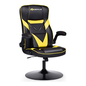 Costway PVC and Sponge Adjustable Height Swivel Rocking Gaming Chair in Yellow