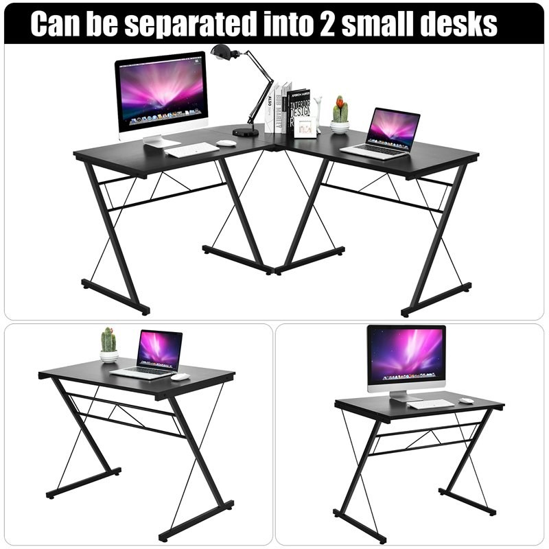 Costway 59'' L-Shaped Contemporary MDF and Iron Computer Desk in Black