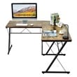 Costway 59'' L-Shaped Contemporary MDF and Iron Computer Desk in Brown