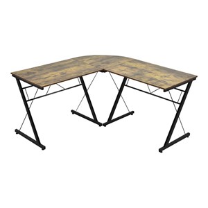 Costway 59'' L-Shaped Contemporary MDF and Iron Computer Desk in Brown