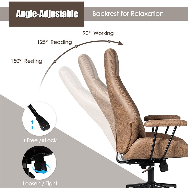 Costway Adjustable Height Suede Office Chair with Lumbar Support in Brown