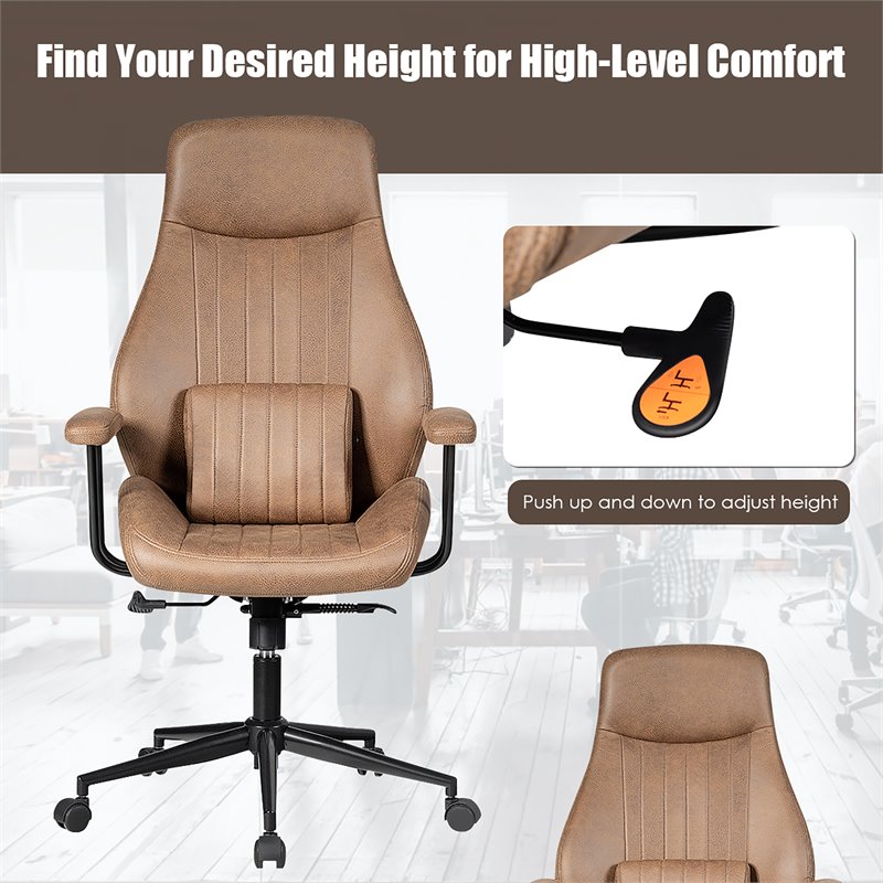 Costway Adjustable Height Suede Office Chair with Lumbar Support in Brown