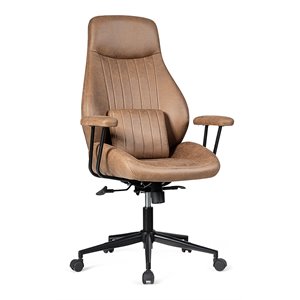 Costway Adjustable Height Suede Office Chair with Lumbar Support in Brown