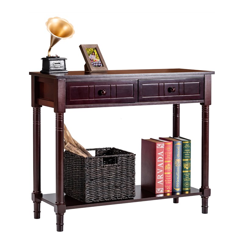 Costway Entryway Hall Accent Console, Black Console Table With Drawers And Bottom Shelf