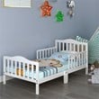 Costway Solid Rubber and Poplar Wood Toddler Bed with Guardrails in White