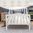 Costway Solid Rubber and Poplar Wood Toddler Bed with Guardrails in White