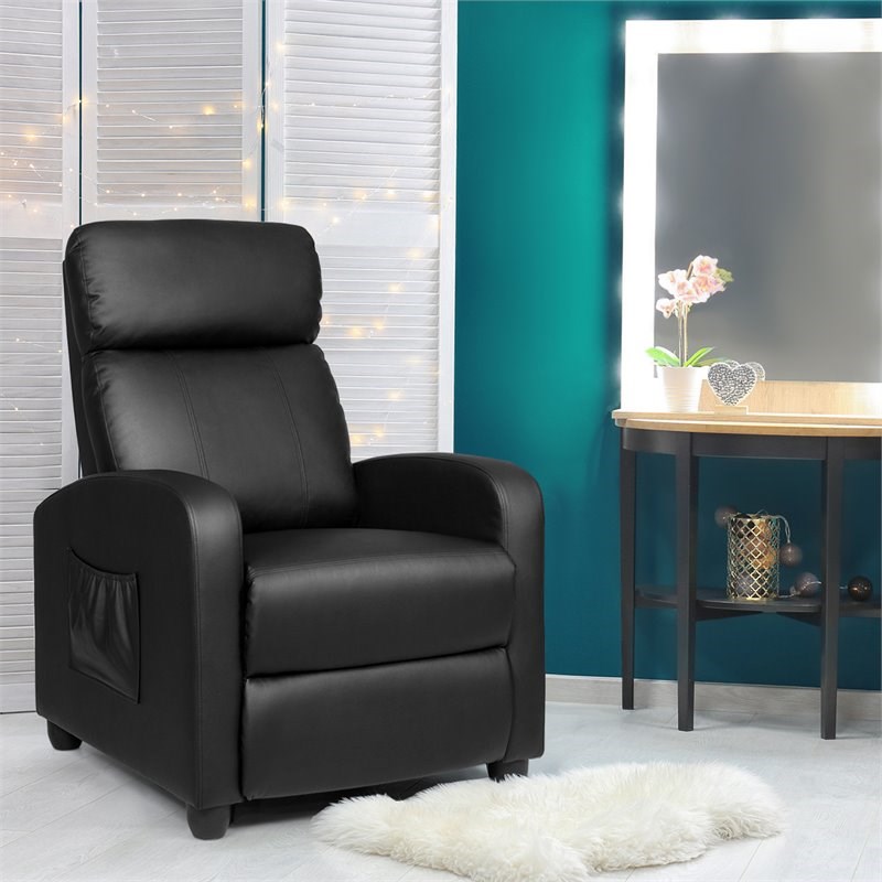 Costway Contemporary Fabric and Iron Recliner Chair with Padded Seat in Black