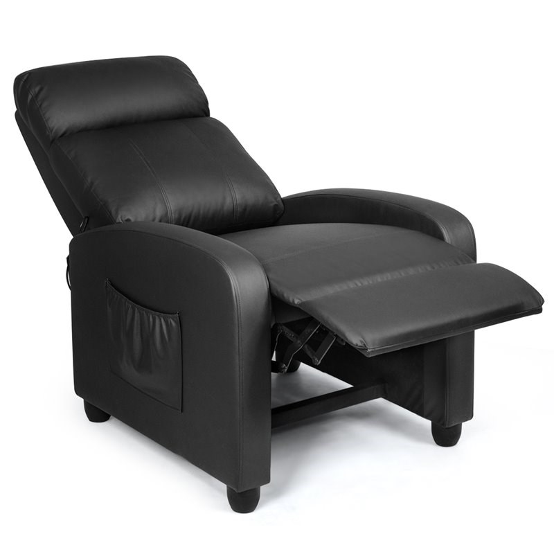 Costway Contemporary Fabric and Iron Recliner Chair with Padded Seat in Black