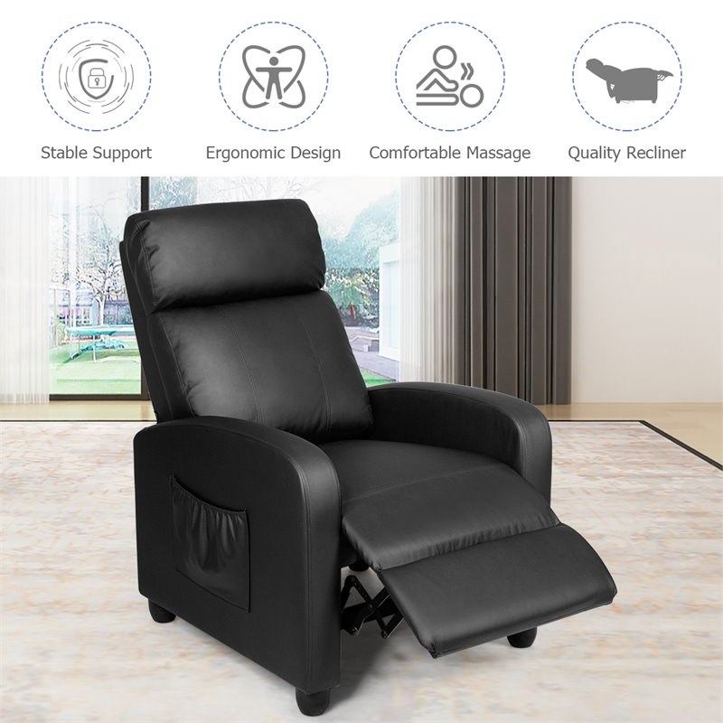 Costway Contemporary Fabric and Iron Recliner Chair with Padded Seat in Black