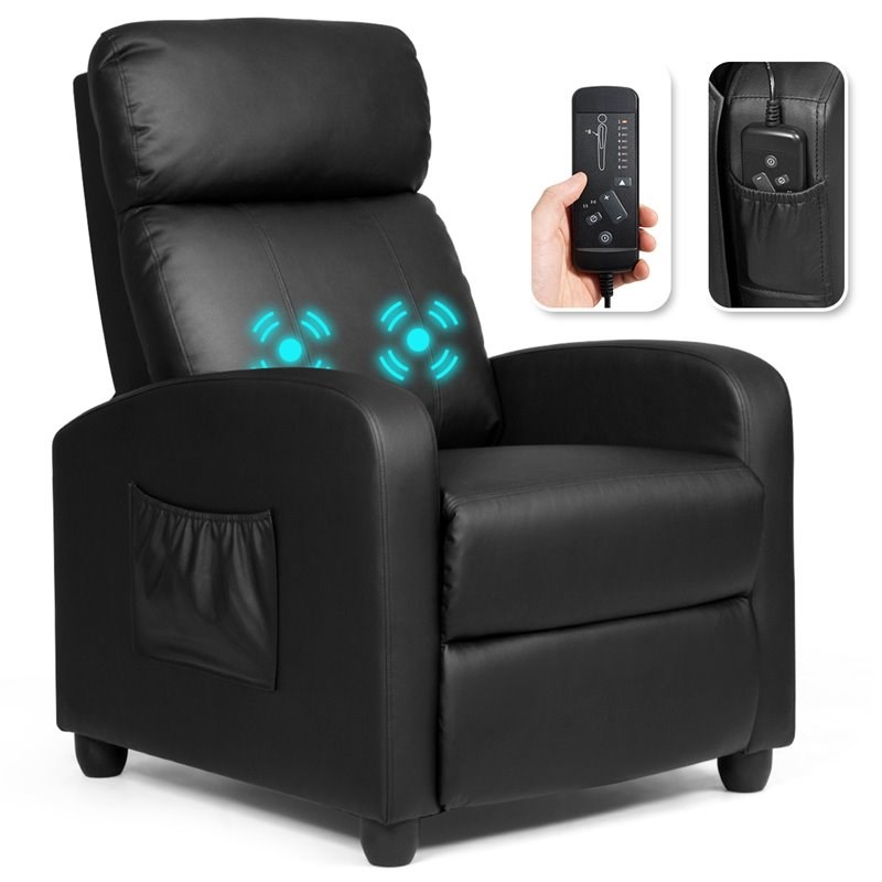 Costway Contemporary Fabric and Iron Recliner Chair with Padded Seat in Black