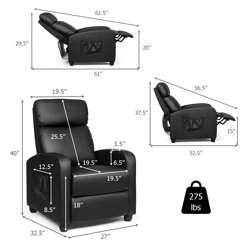Costway Fabric and Iron Electric Recliner Chair with Remote Control in Black
