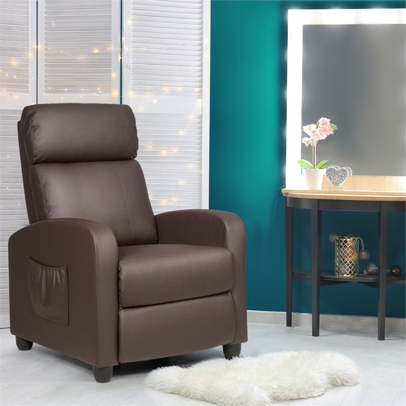 Costway Contemporary Fabric and Iron Recliner Chair with Padded Seat in Brown