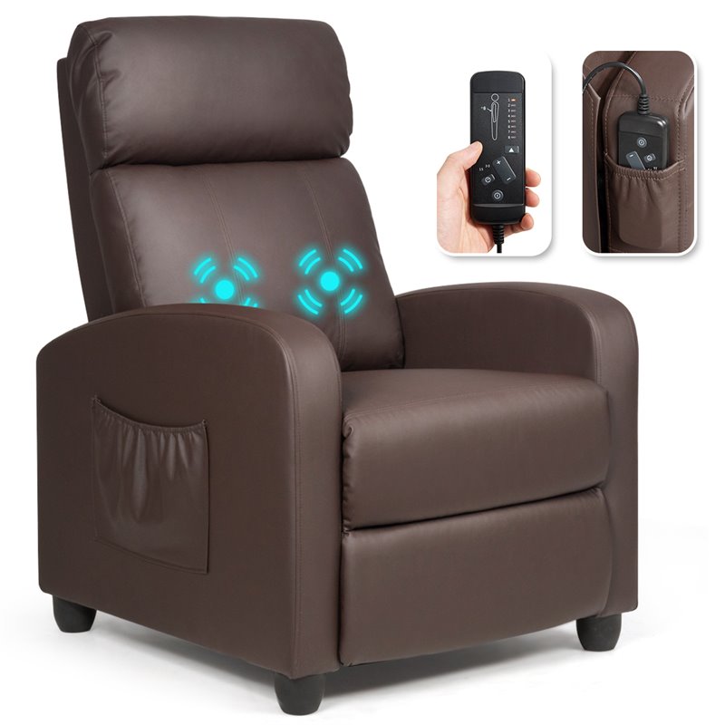 Costway Contemporary Fabric and Iron Recliner Chair with Padded Seat in Brown