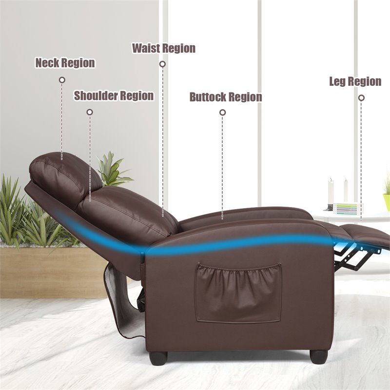 Costway Contemporary Fabric and Iron Recliner Chair with Padded Seat in Brown