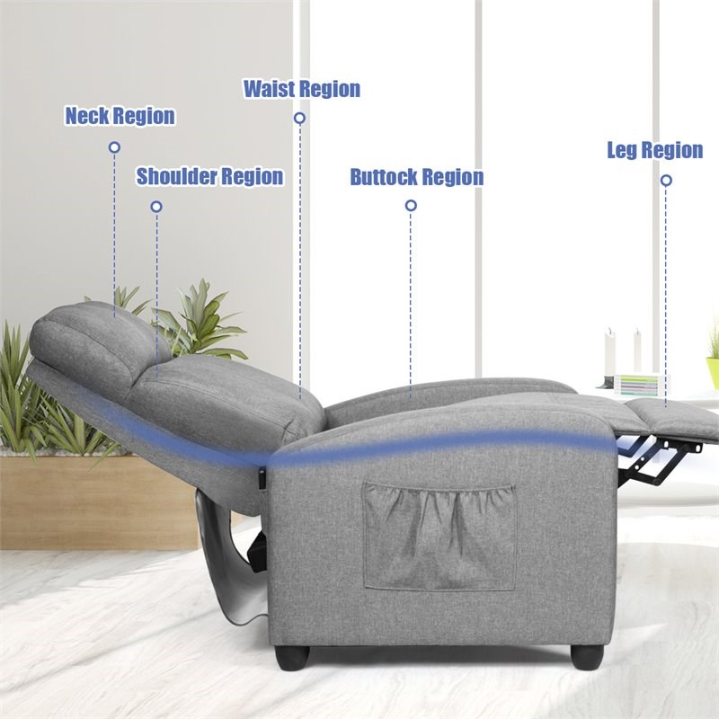 Costway Contemporary Fabric and Iron Recliner Chair with Padded Seat in Gray