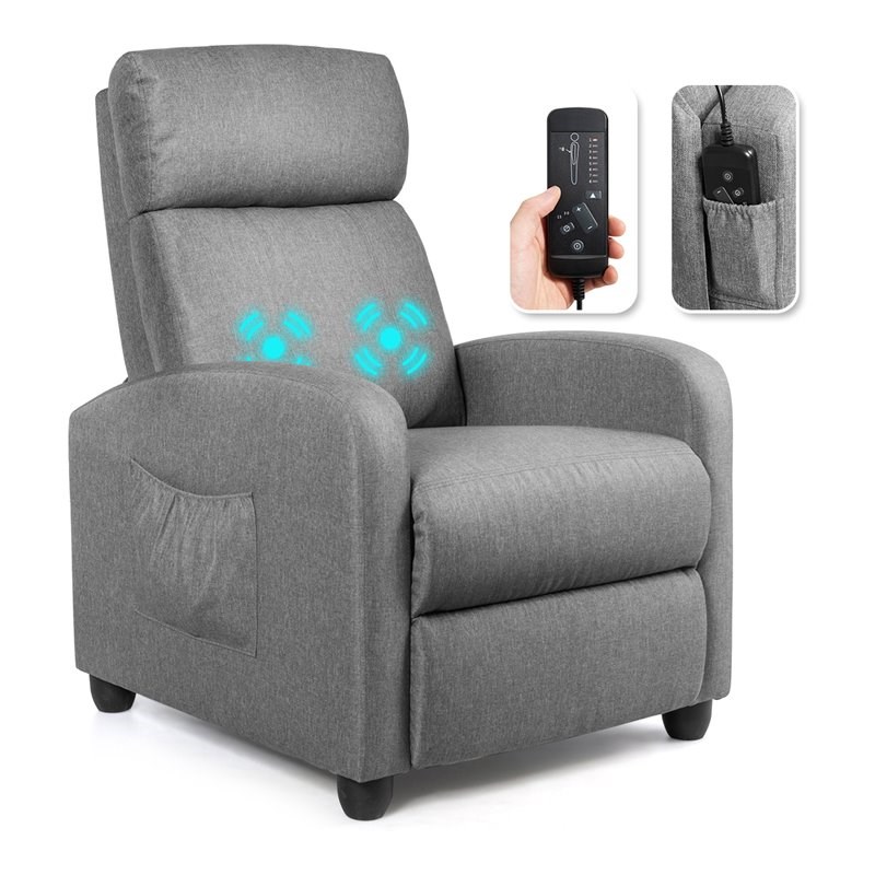Costway Contemporary Fabric and Iron Recliner Chair with Padded Seat in Gray