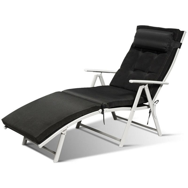 Costway Fabric Outdoor Folding Chaise Lounge Chair with Cushion in Black
