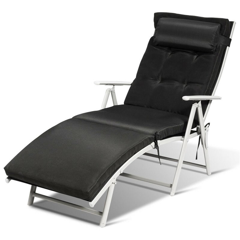 Costway Fabric Outdoor Folding Chaise Lounge Chair with Cushion in Black