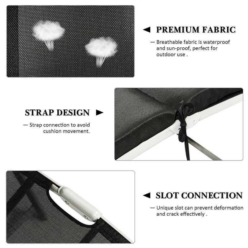 Costway Fabric Outdoor Folding Chaise Lounge Chair with Cushion in Black