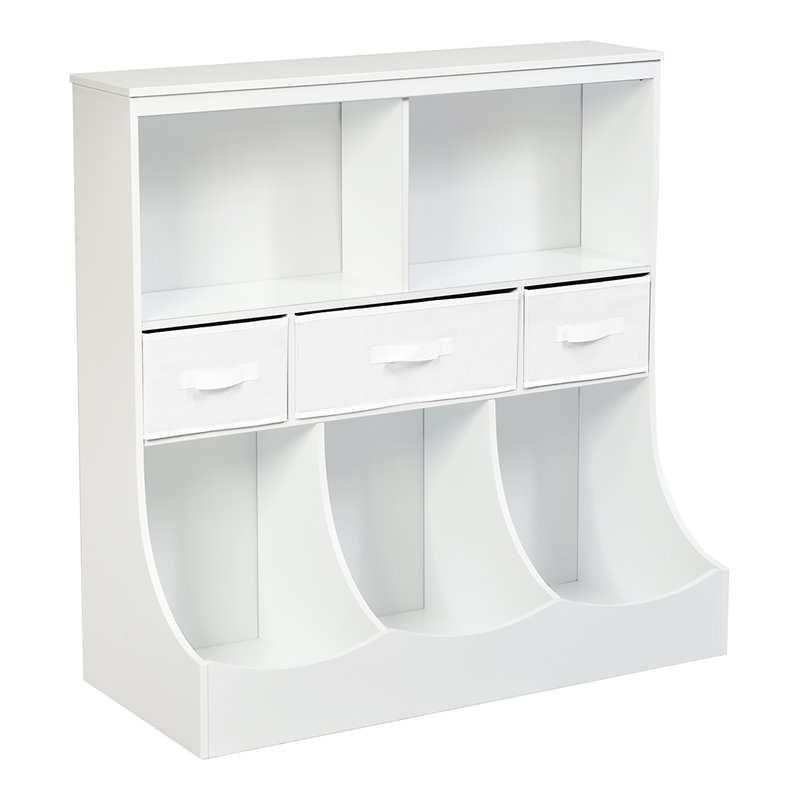 Costway Wood Freestanding Combo Shelf Cubby Bin with 3 Baskets in White