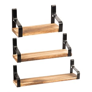 costway wall mounted storage rustic wood floating shelves in natural (set of 3)