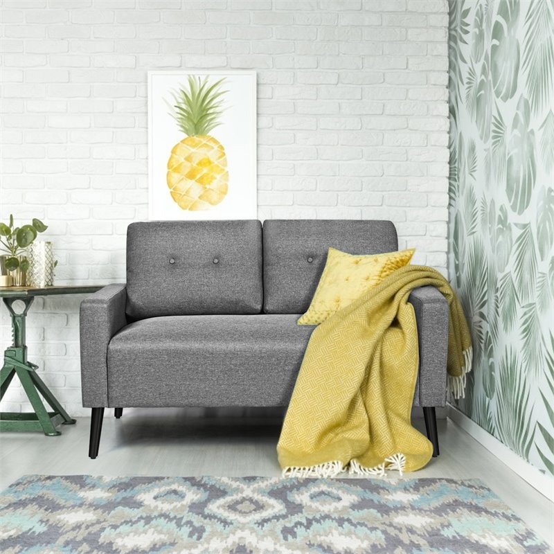 Costway 55'' Upholstered Modern Loveseat Sofa with Soft Cloth Cushion in Gray