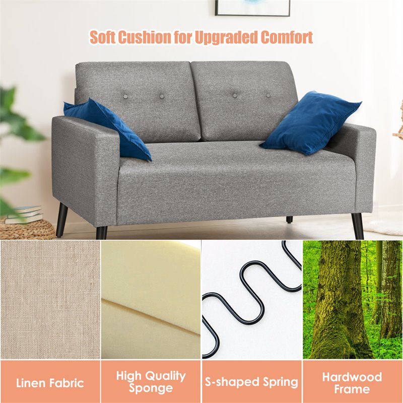 Costway 55'' Upholstered Modern Loveseat Sofa with Soft Cloth Cushion in Gray