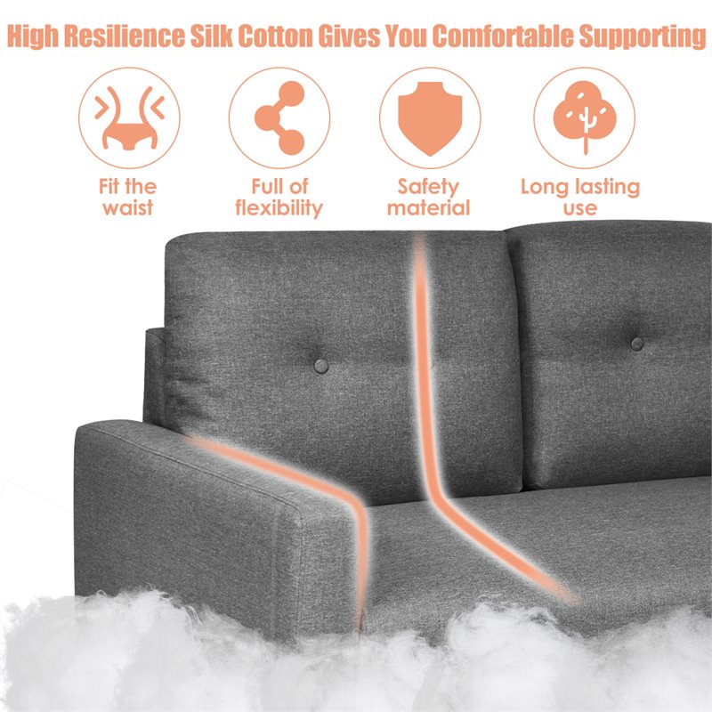 Costway 55'' Upholstered Modern Loveseat Sofa with Soft Cloth Cushion in Gray