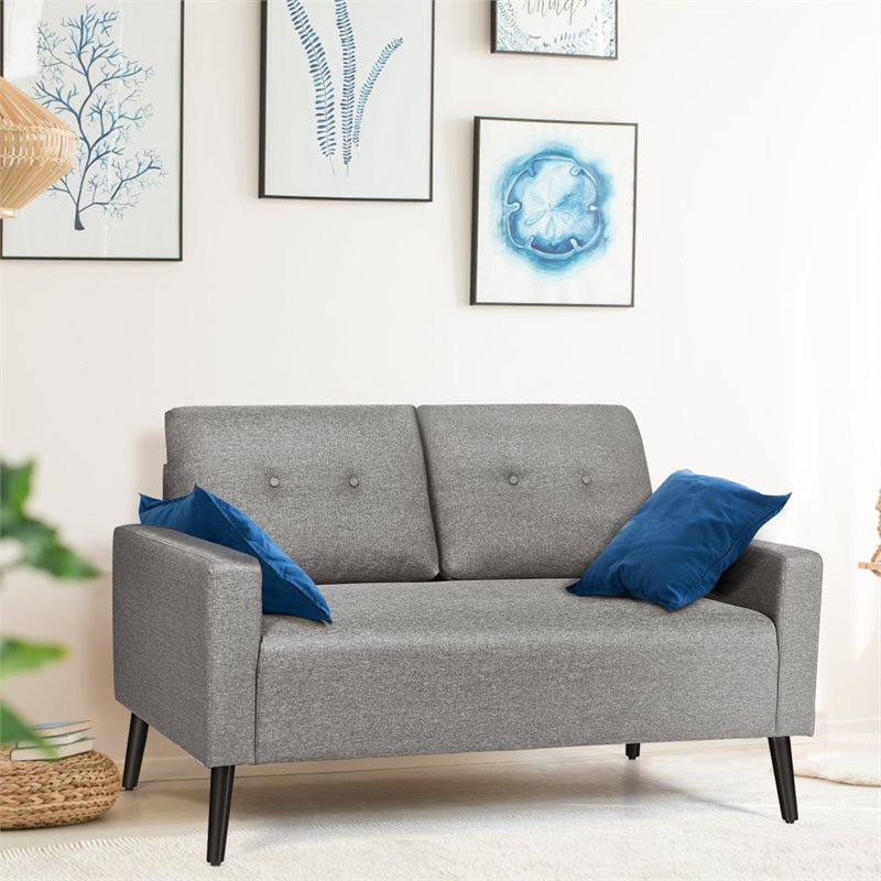 Costway 55'' Upholstered Modern Loveseat Sofa with Soft Cloth Cushion in Gray