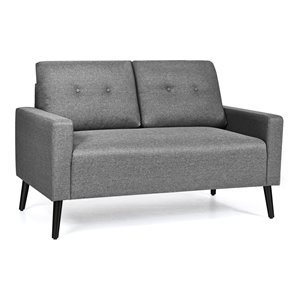 Costway 55'' Upholstered Modern Loveseat Sofa with Soft Cloth Cushion in Gray