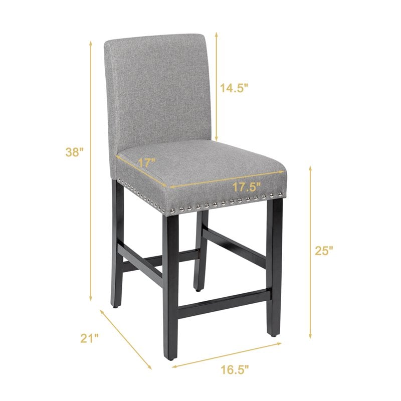 Costway 25'' Wood and Fabric Kitchen Breakfast Bar Stools in Gray (Set of 2)